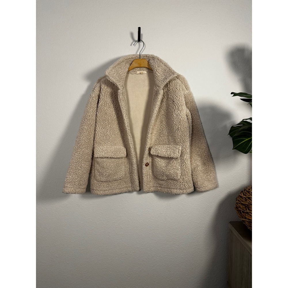 Z Supply Girls Women's Beige‎ Sherpa Fleece Button Up Jacket Size L 12-14